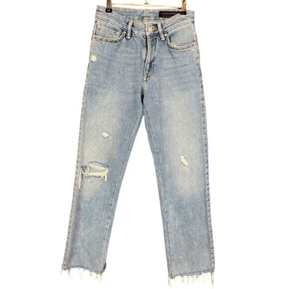 ALL SAINTS Ava Stud Jeans Metal Studded Side Seams Cotton Straight Size 25 - Picture 3 of 14